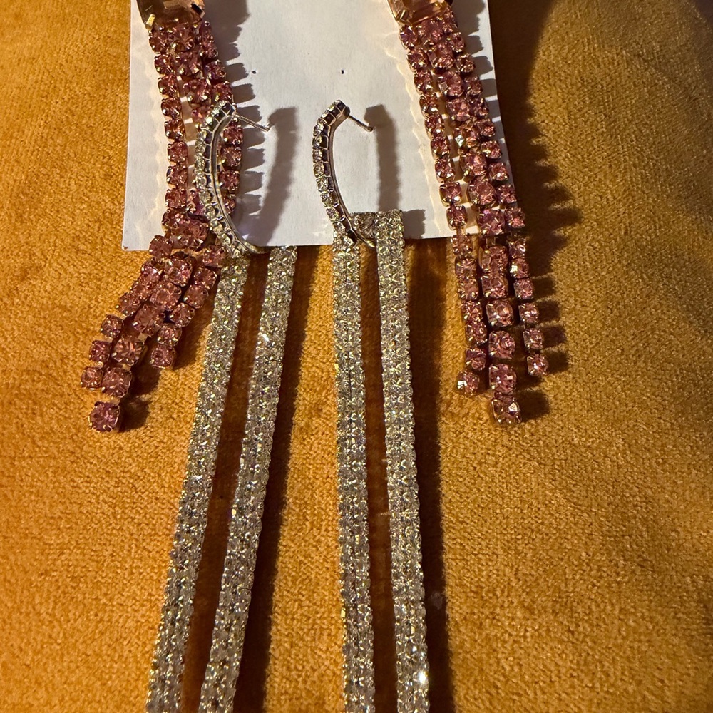 Elegant Pink and Gold Dangle statement Earrings